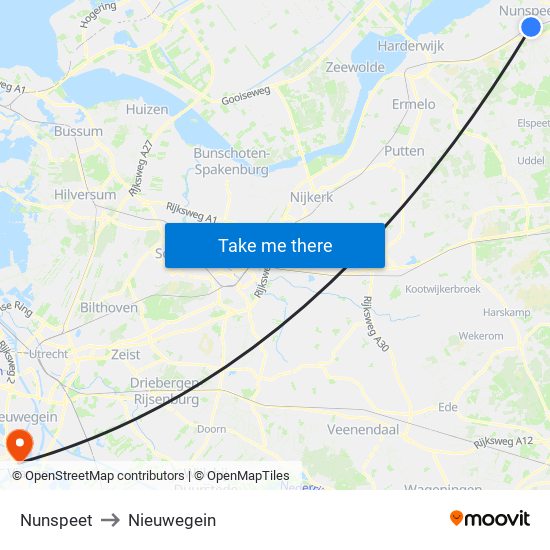 Nunspeet to Nieuwegein map