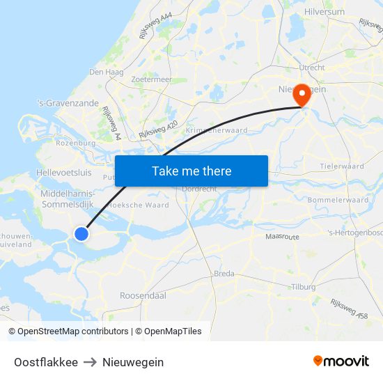 Oostflakkee to Nieuwegein map
