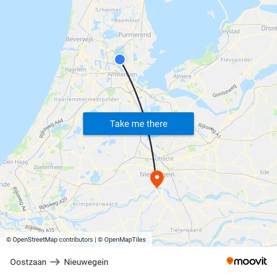 Oostzaan to Nieuwegein map