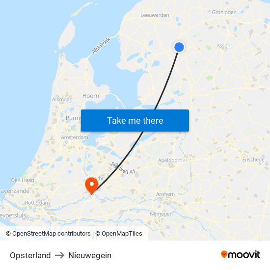 Opsterland to Nieuwegein map