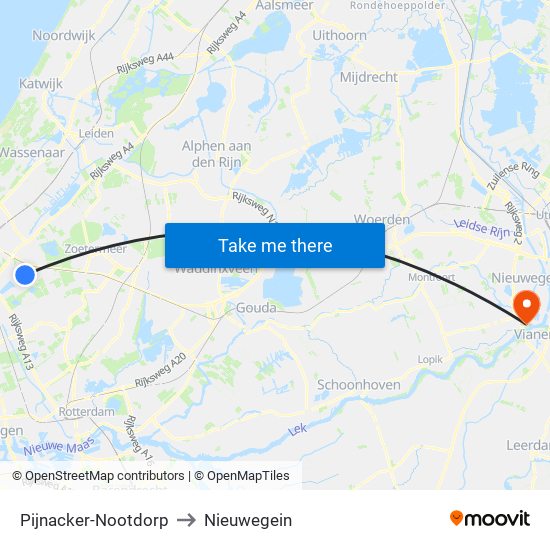 Pijnacker-Nootdorp to Nieuwegein map