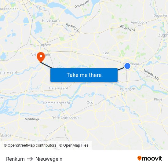 Renkum to Nieuwegein map