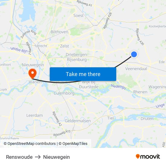 Renswoude to Nieuwegein map