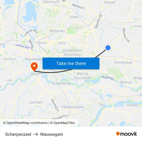 Scherpenzeel to Nieuwegein map