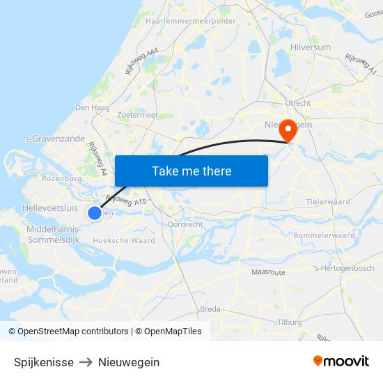 Spijkenisse to Nieuwegein map