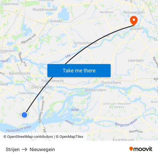 Strijen to Nieuwegein map