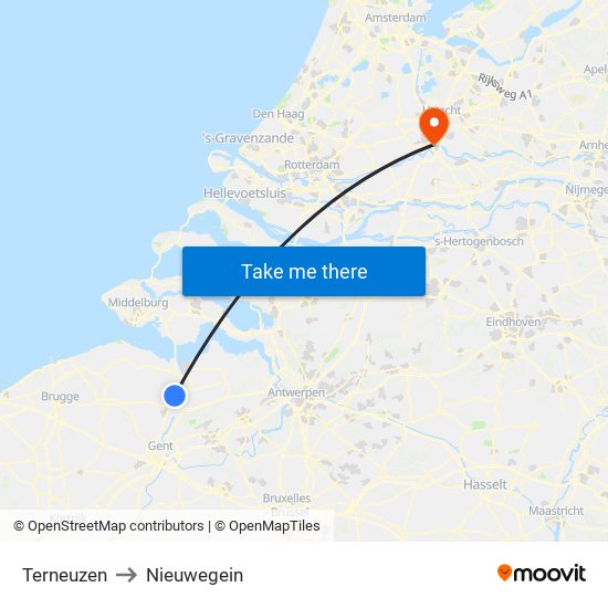 Terneuzen to Nieuwegein map