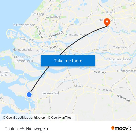 Tholen to Nieuwegein map