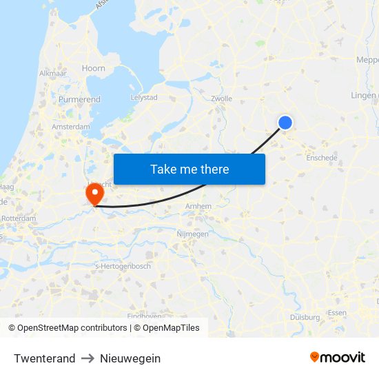 Twenterand to Nieuwegein map