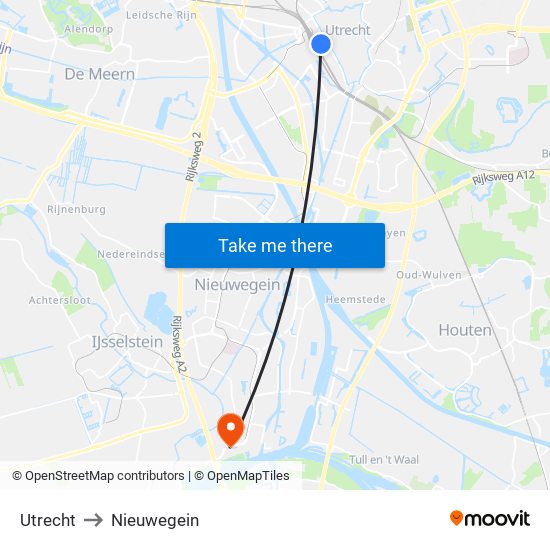 Utrecht to Nieuwegein map