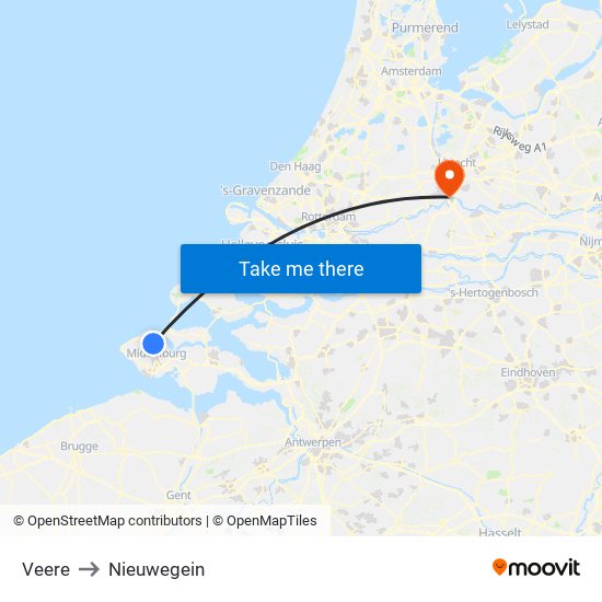 Veere to Nieuwegein map