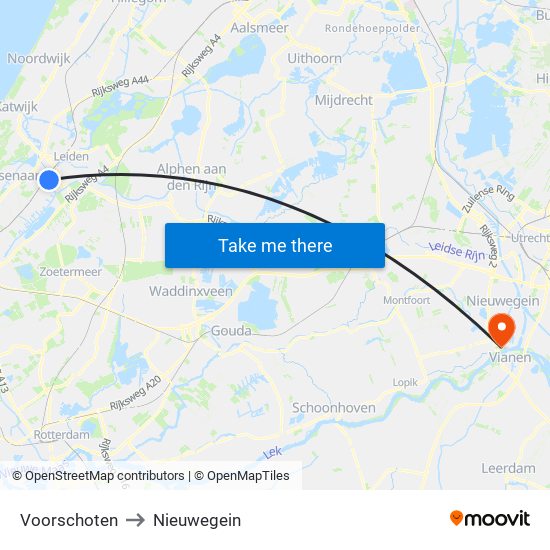 Voorschoten to Nieuwegein map