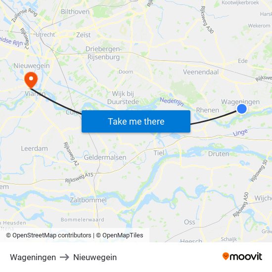 Wageningen to Nieuwegein map