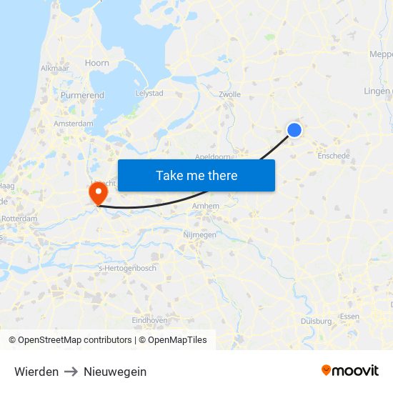 Wierden to Nieuwegein map