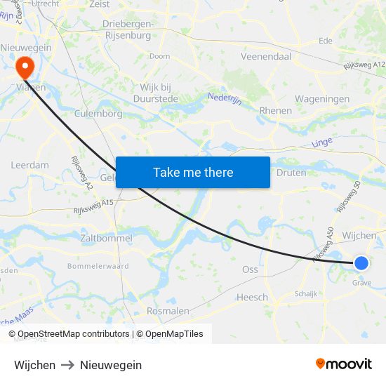 Wijchen to Nieuwegein map