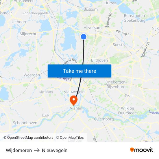 Wijdemeren to Nieuwegein map