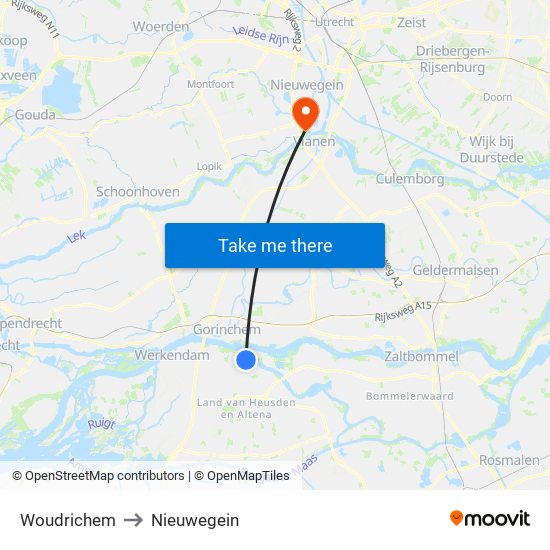 Woudrichem to Nieuwegein map