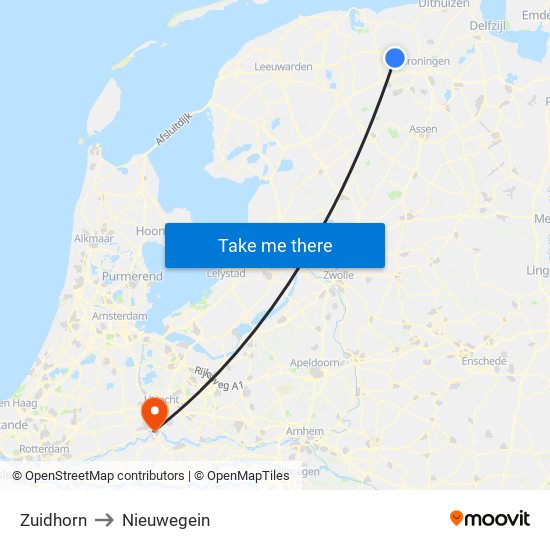 Zuidhorn to Nieuwegein map