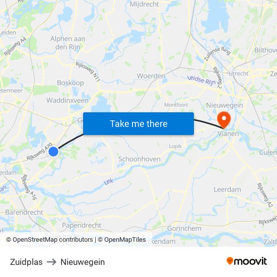 Zuidplas to Nieuwegein map