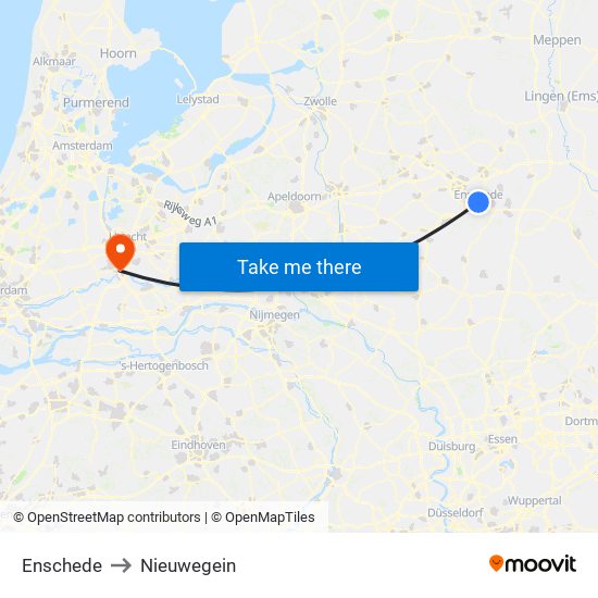 Enschede to Nieuwegein map