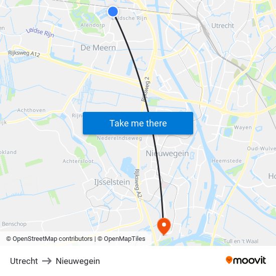 Utrecht to Nieuwegein map