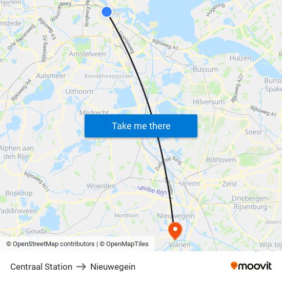 Centraal Station to Nieuwegein map