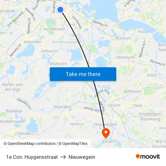 1e Con. Huygensstraat to Nieuwegein map