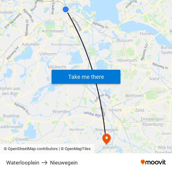 Waterlooplein to Nieuwegein map