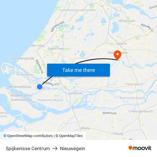 Spijkenisse Centrum to Nieuwegein map