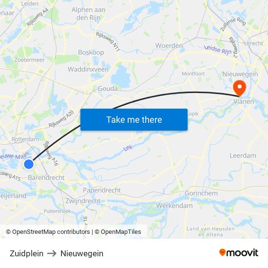 Zuidplein to Nieuwegein map