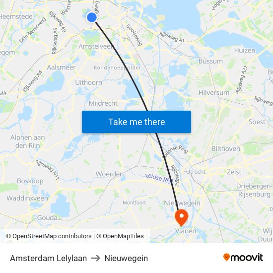 Amsterdam Lelylaan to Nieuwegein map