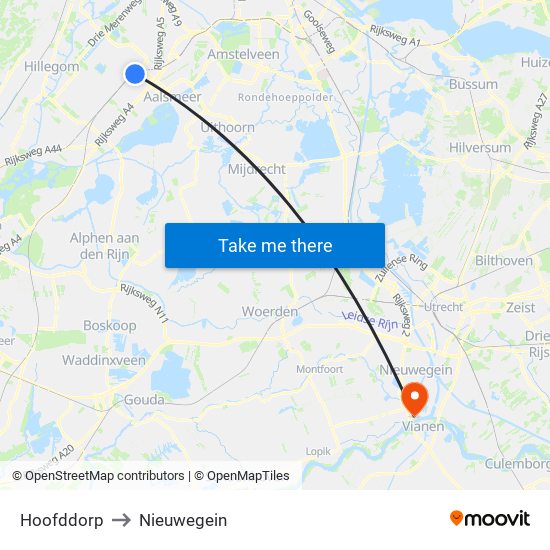 Hoofddorp to Nieuwegein map