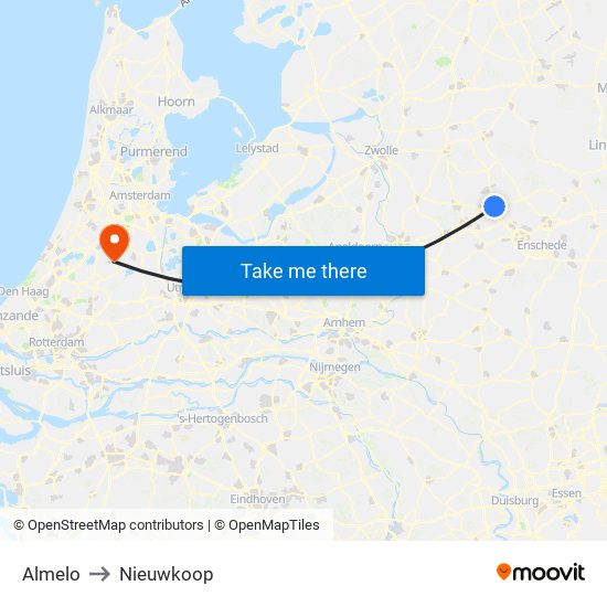 Almelo to Nieuwkoop map