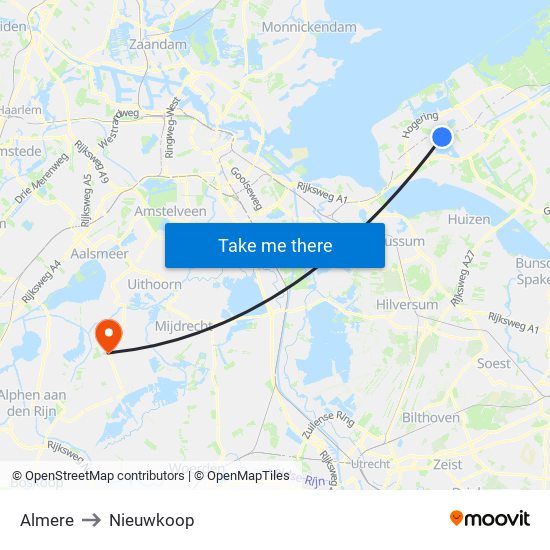 Almere to Nieuwkoop map