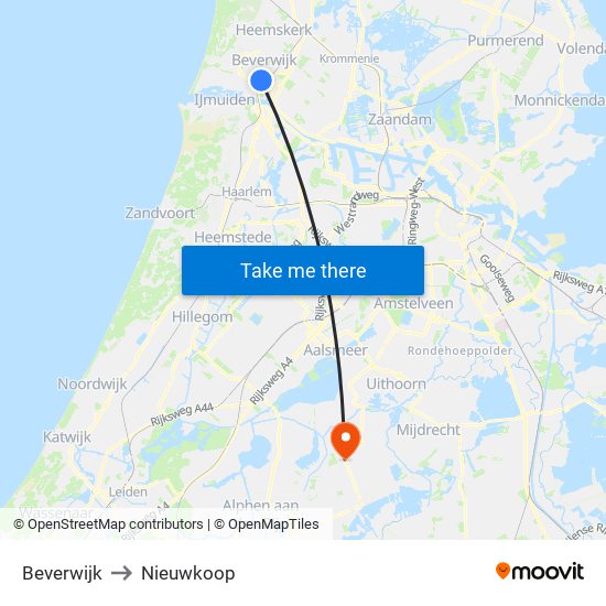 Beverwijk to Nieuwkoop map