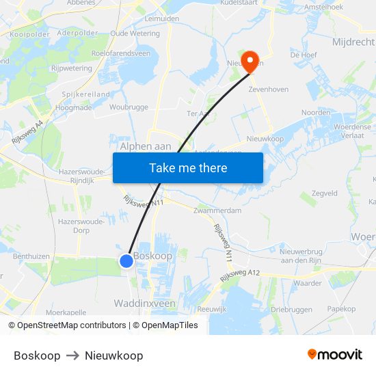 Boskoop to Nieuwkoop map