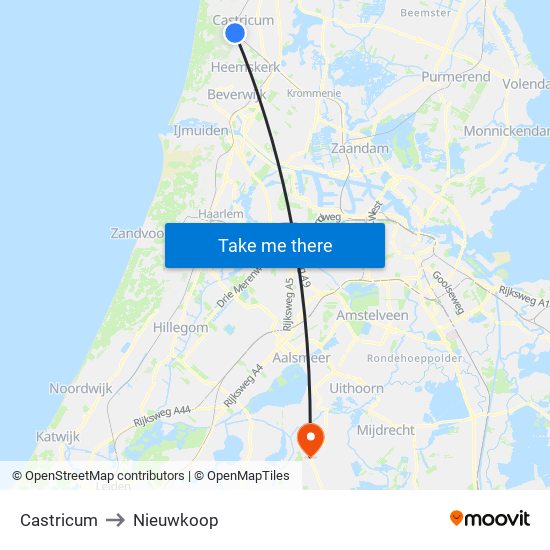 Castricum to Nieuwkoop map