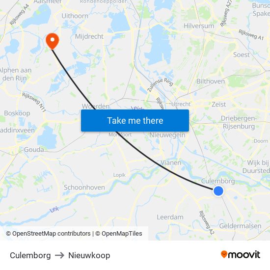 Culemborg to Nieuwkoop map