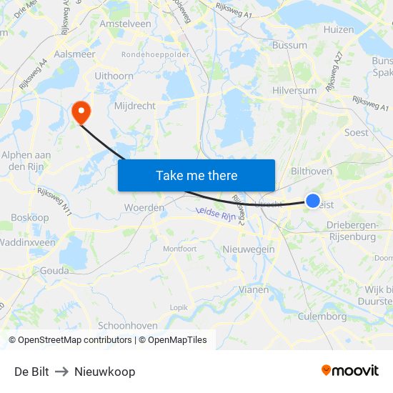 De Bilt to Nieuwkoop map