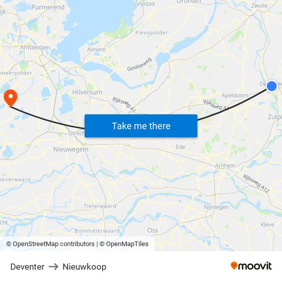 Deventer to Nieuwkoop map