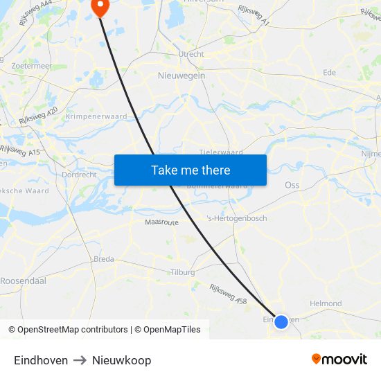 Eindhoven to Nieuwkoop map