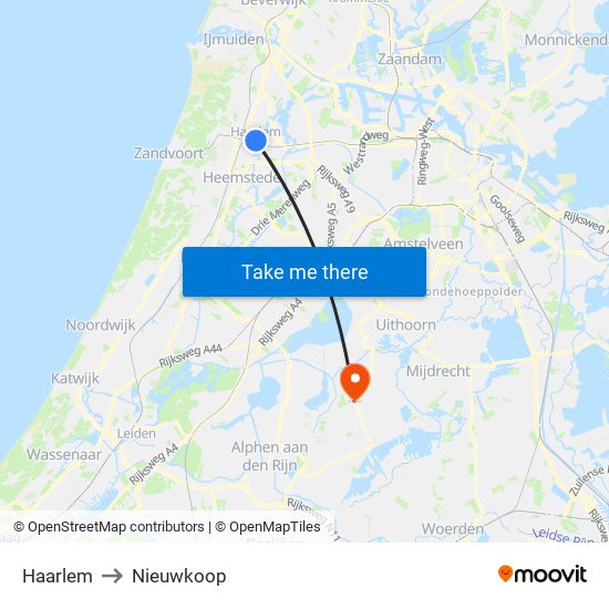 Haarlem to Nieuwkoop map