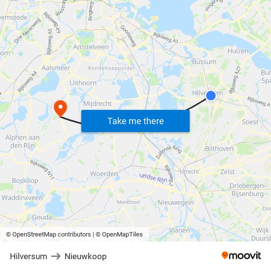 Hilversum to Nieuwkoop map