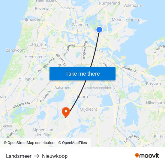 Landsmeer to Nieuwkoop map