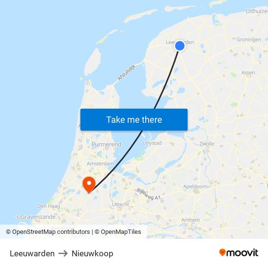 Leeuwarden to Nieuwkoop map