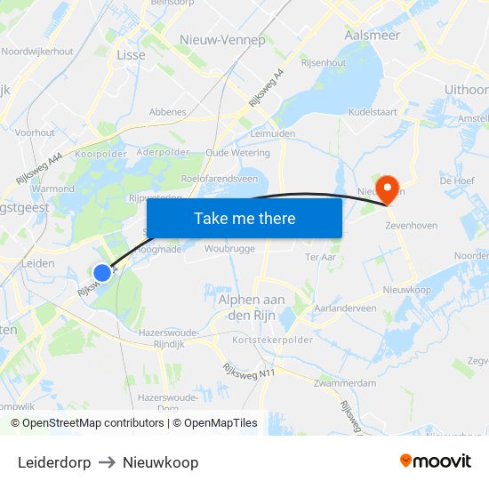 Leiderdorp to Nieuwkoop map