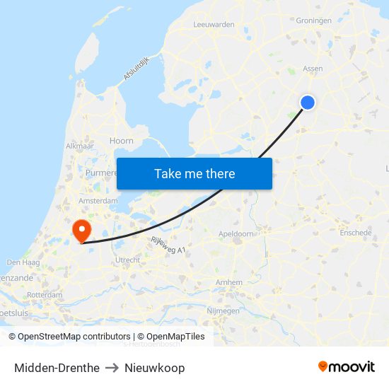 Midden-Drenthe to Nieuwkoop map