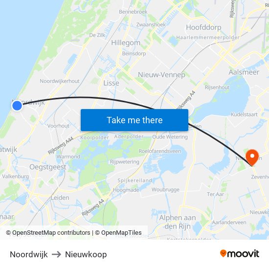 Noordwijk to Nieuwkoop map