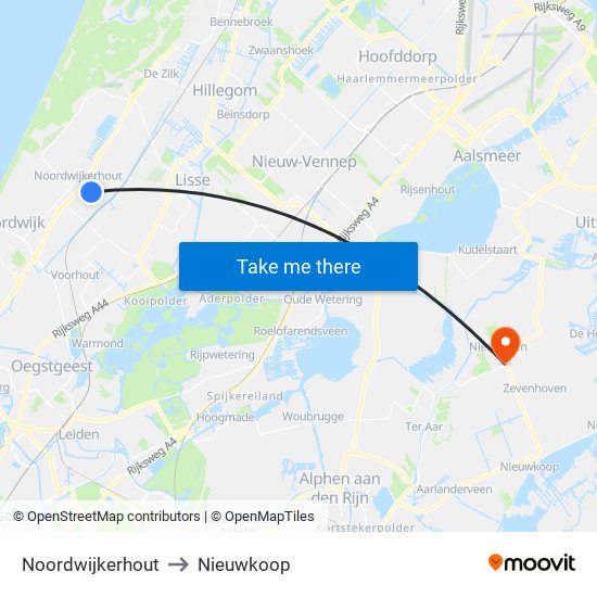 Noordwijkerhout to Nieuwkoop map