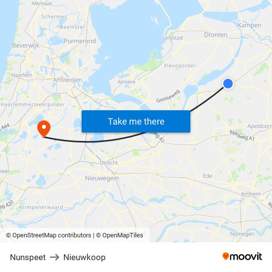 Nunspeet to Nieuwkoop map